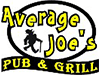 Logo of Average Joe's Pub & Grill featuring a playful character with a cane, highlighting the establishment's casual and inviting atmosphere.